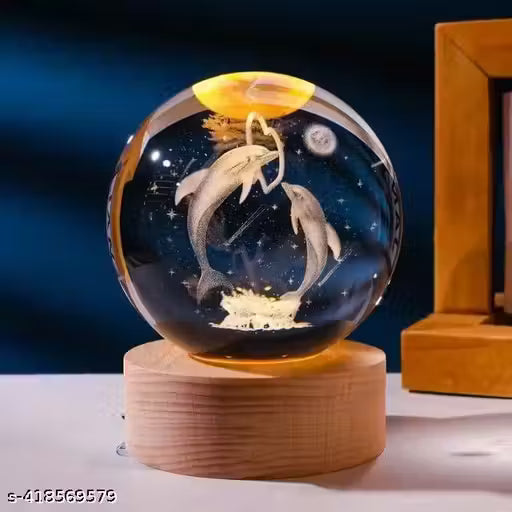 3D Dolphin Crystal Ball Night Lamp,Dolphin Crystal Ball Night Light with ON/Off Switch Button, USB Cable Colorful LED Wooden Crystal Ball for Home Decoration Birthday Gift (Dolphin)