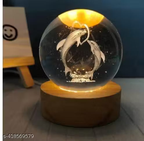 3D Dolphin Crystal Ball Night Lamp,Dolphin Crystal Ball Night Light with ON/Off Switch Button, USB Cable Colorful LED Wooden Crystal Ball for Home Decoration Birthday Gift (Dolphin)
